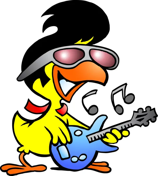 Ilustración de un pollo inteligente tocando la guitarra — Vector de stock