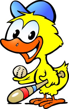 sevimli tavuk bebek bassball cihazı ile çizilmiş vektör çizim