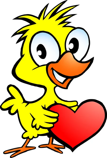 bir kalp tutan bir sevimli tavuk çizilmiş vektör çizim
