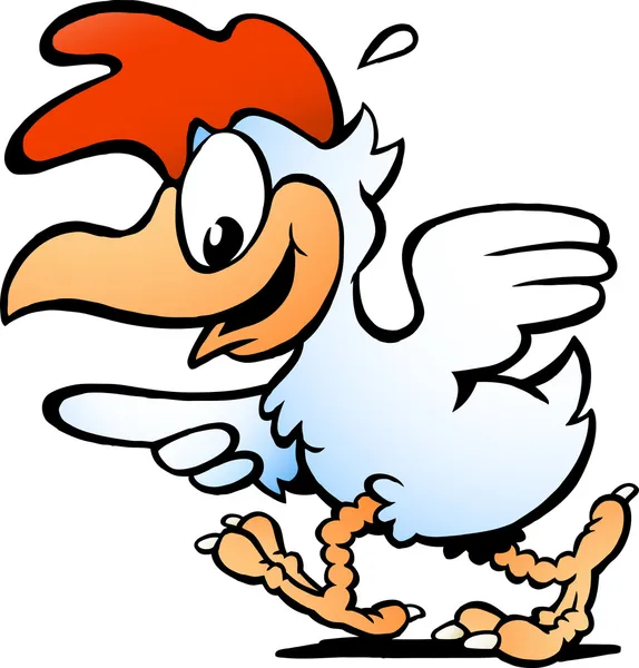 Ilustración vectorial dibujada a mano de una gallina corriendo y señalando — Vector de stock