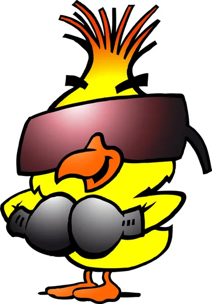 Kézzel rajzolt vektoros illusztráció egy intelligens boksz csirkemell hűvös sunglas — Stock Vector