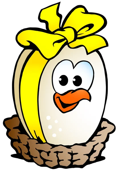 Ilustración vectorial dibujada a mano de un huevo de gallina sentado en una cesta — Vector de stock
