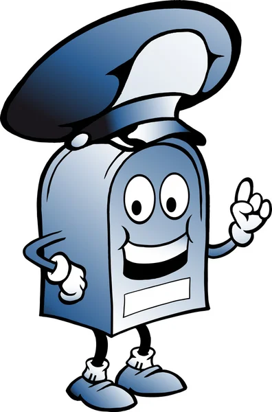 Ilustracja wektorowa rysowane ręcznie niebieski skrzynki pocztowej w wielkim kapeluszu — Wektor stockowy