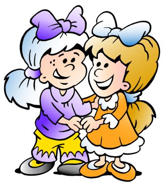 çizilmiş vektör çizim iki sevimli kız arkadaş oldular