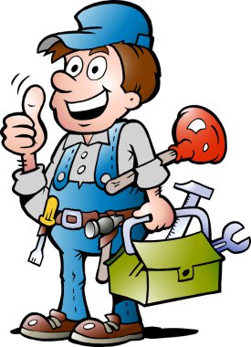 Hand-drawn Vector illustration of an happy Plumber Handyman, giving thumb up