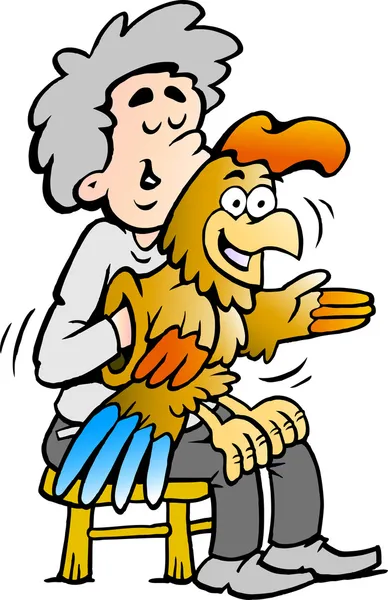 Dibujado a mano Vector ilustración de un ventrílocuo Un entretiene con su muñeca polla — Vector de stock