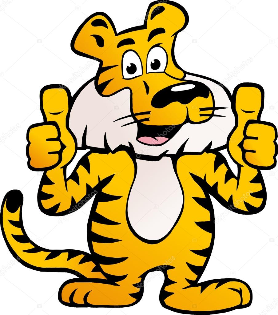 Hand-drawn Vector illustration of an Happy And Proud Siberian Tiger giving two thumb up