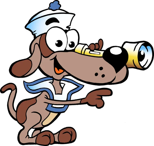 Kreslené vektorové ilustrace šťastný námořník hlídacího psa — Stockový vektor