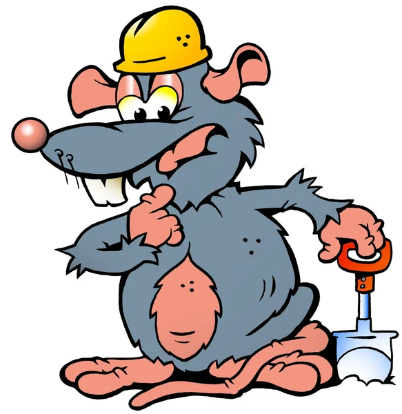 Handgezeichnete Vektor-Illustration einer Ratte, die einen Spaten hält — Stockvektor