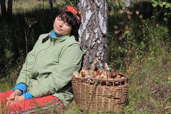 Girl resting after mushroom — Stock Photo, Image