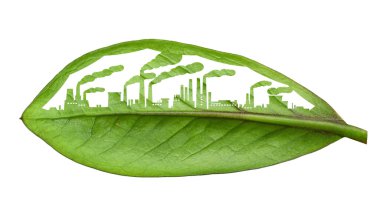 industrial city, cut the leaves of plants, isolated over white clipart