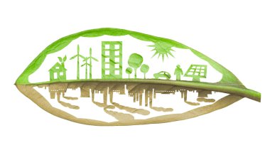 Green ecology city against pollution concept, isolated over whit clipart
