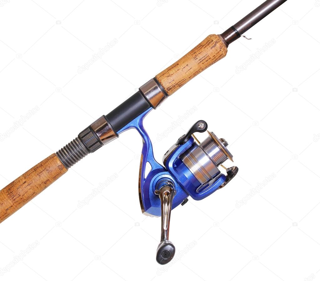 Fishing rod and reel isolated on white