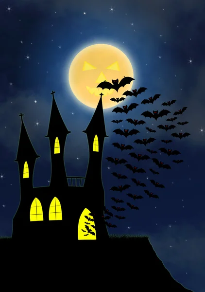 Halloween huis partij vollemaan — Stockfoto