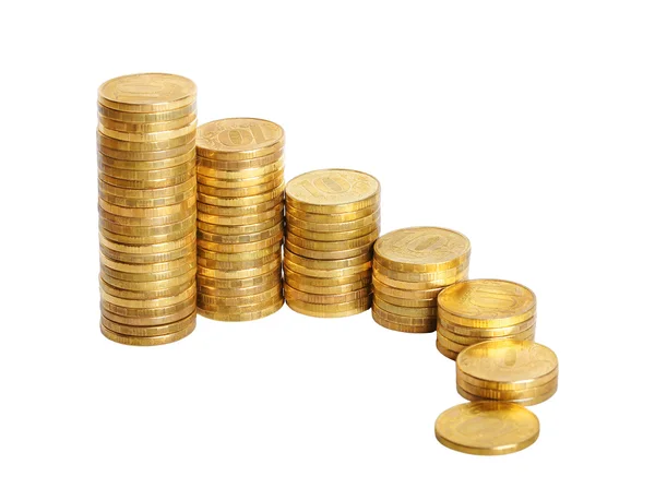Gráfico de negócios é feito de moedas isoladas sobre branco — Fotografia de Stock