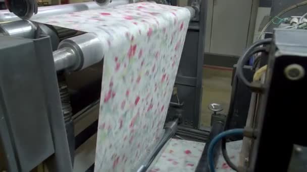 Papel de parede transportador, papel de parede não-tecido na linha de transporte, interior industrial. Produção moderna papel de parede — Vídeo de Stock