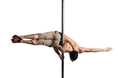 Young strong pole dance man isolated clipart