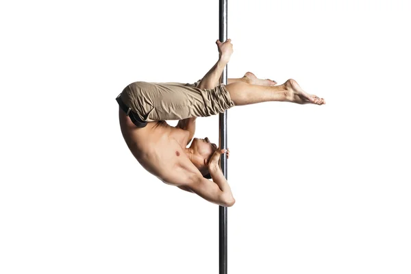 Junger starker Pole Dance-Mann isoliert — Stockfoto