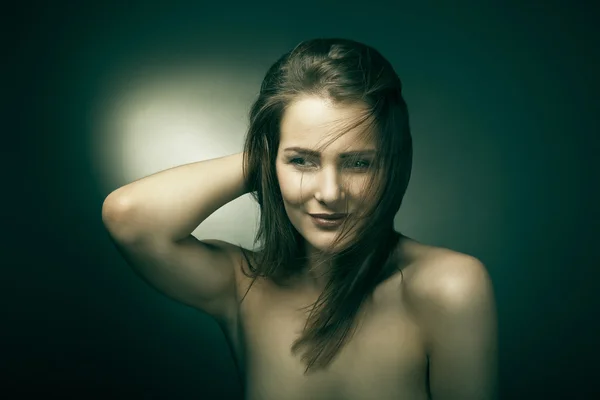 Sensual woman with beautiful long brown hairs — Stock Photo, Image