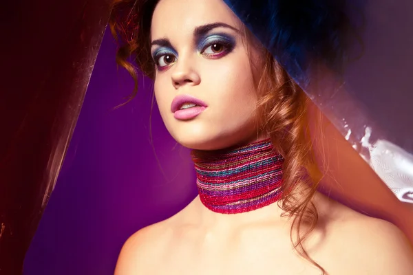 Portrait of beautyful woman with colorful makeup — Stock Photo, Image