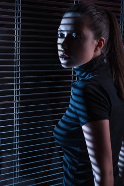 seksi kadın kanepe ile pencereden bakıyor