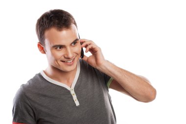 mutlu bir adam izole telefon cevaplama