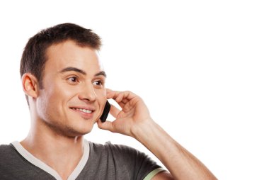 mutlu bir adam izole telefon cevaplama