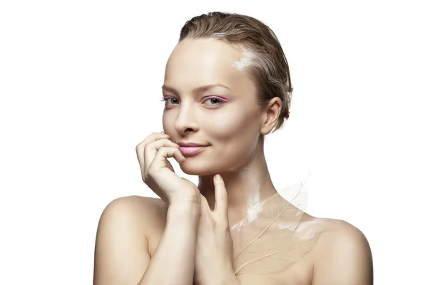 Woman with creative make-up and white paint — Stock Photo, Image