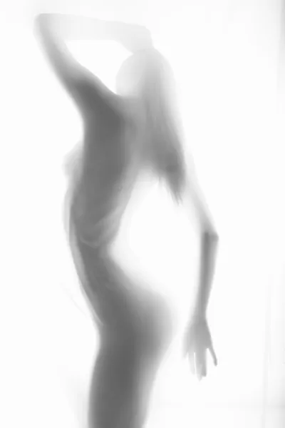 Mujer desnuda hermosa a través de tela transparente — Foto de Stock