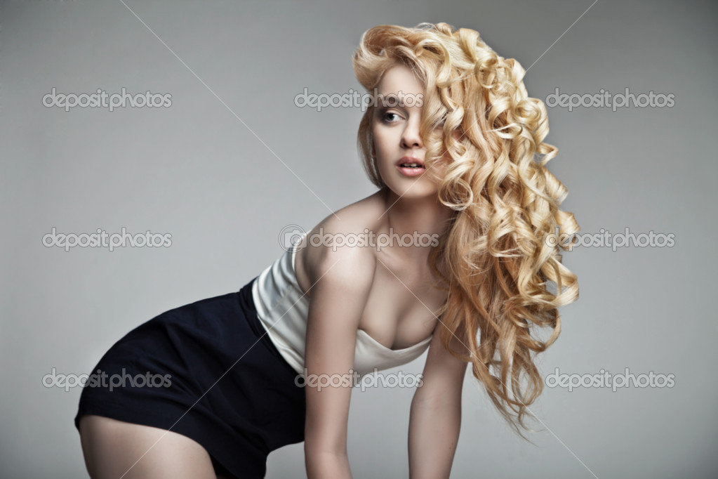 Curly long hair blonde sensual