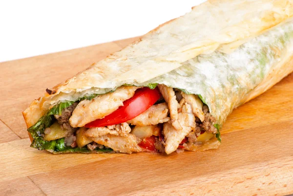 Chicken burrito with fried potato and tomato — Stock Photo, Image