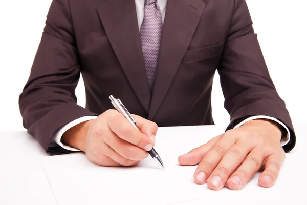 Trabajador de negocios que firma el contrato en blanco — Foto de Stock