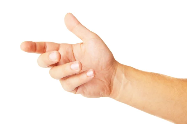 Adult man hand to hold something isolated on white — Stock Photo, Image