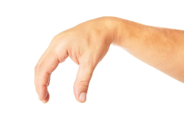Adult man hand to hold something isolated on white — Stock Photo, Image