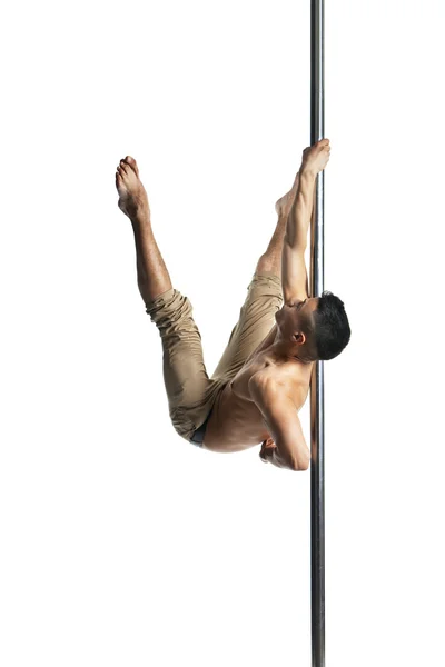 Jovem forte pole dance homem isolado — Fotografia de Stock