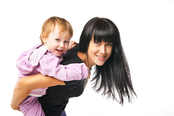 Šťastná rodina. matka drží její dítě, izolované — Stock fotografie