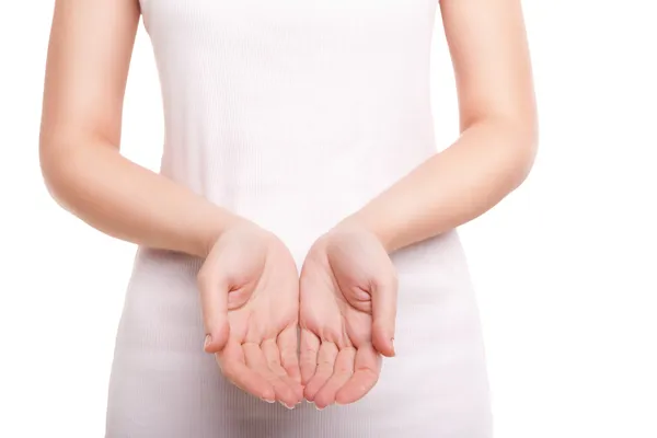 Picture of woman holding something on the palms — Stock Photo, Image