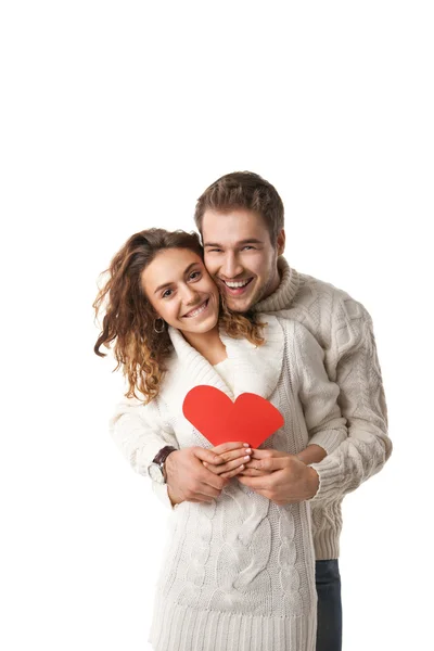 Par hålla ett rött hjärta — Stockfoto
