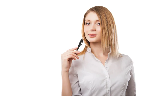 Businesswoman holding pen — Stock Photo, Image