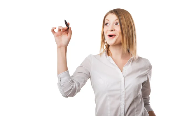 Woman drawing on glass board — Stock Photo, Image