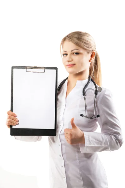 Doctor showing her clipboard — Stock Photo, Image