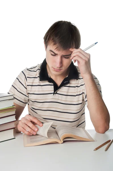 Student met stapel boeken — Stockfoto