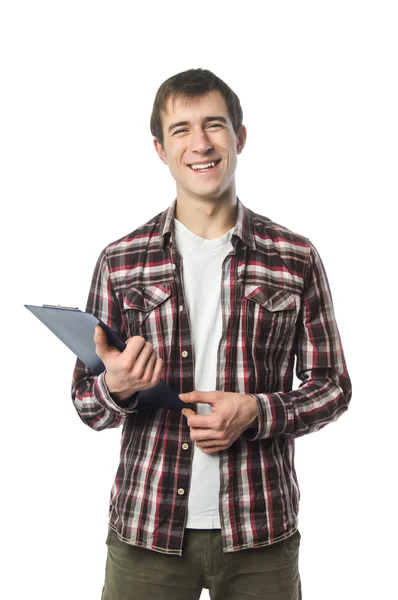 Student poseren met laptop — Stockfoto