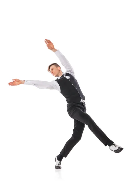 Μοντέρνο στυλ χορευτής χορεύει απομονωθεί σε λευκό — Φωτογραφία Αρχείου