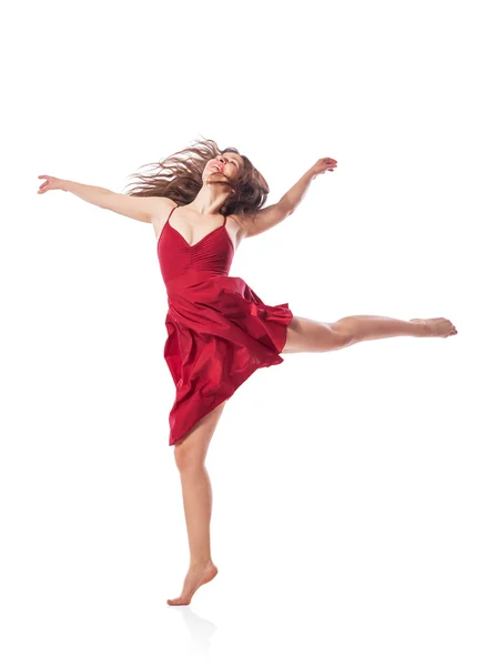 Joven bailarina de ballet con vestido rojo aislado — Foto de Stock