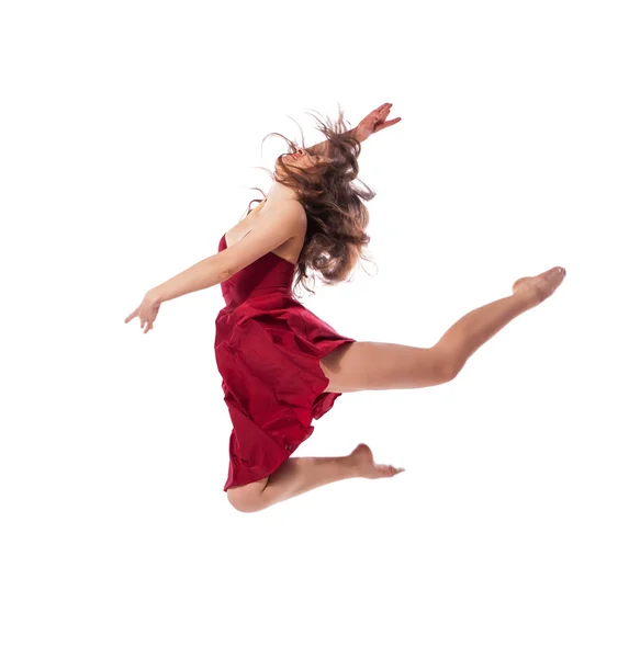 Jonge balletdanser dragen rode jurk geïsoleerd — Stockfoto