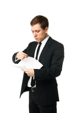 işadamı kağıtları izole iş yerinden okuma
