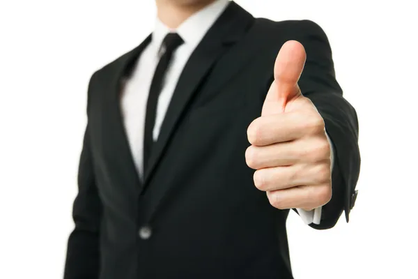 Happy businessman with thumbs up gesture isolated — Stock Photo, Image