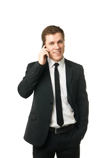 Skrattande affärsman på telefonen isolerade — Stockfoto