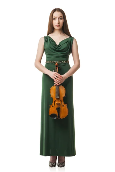 Belle jeune femme jouant du violon sur blanc — Photo